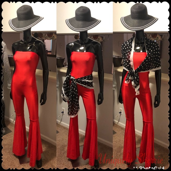 Red Bellbottom Jumpsuit - Picture 3 of 12